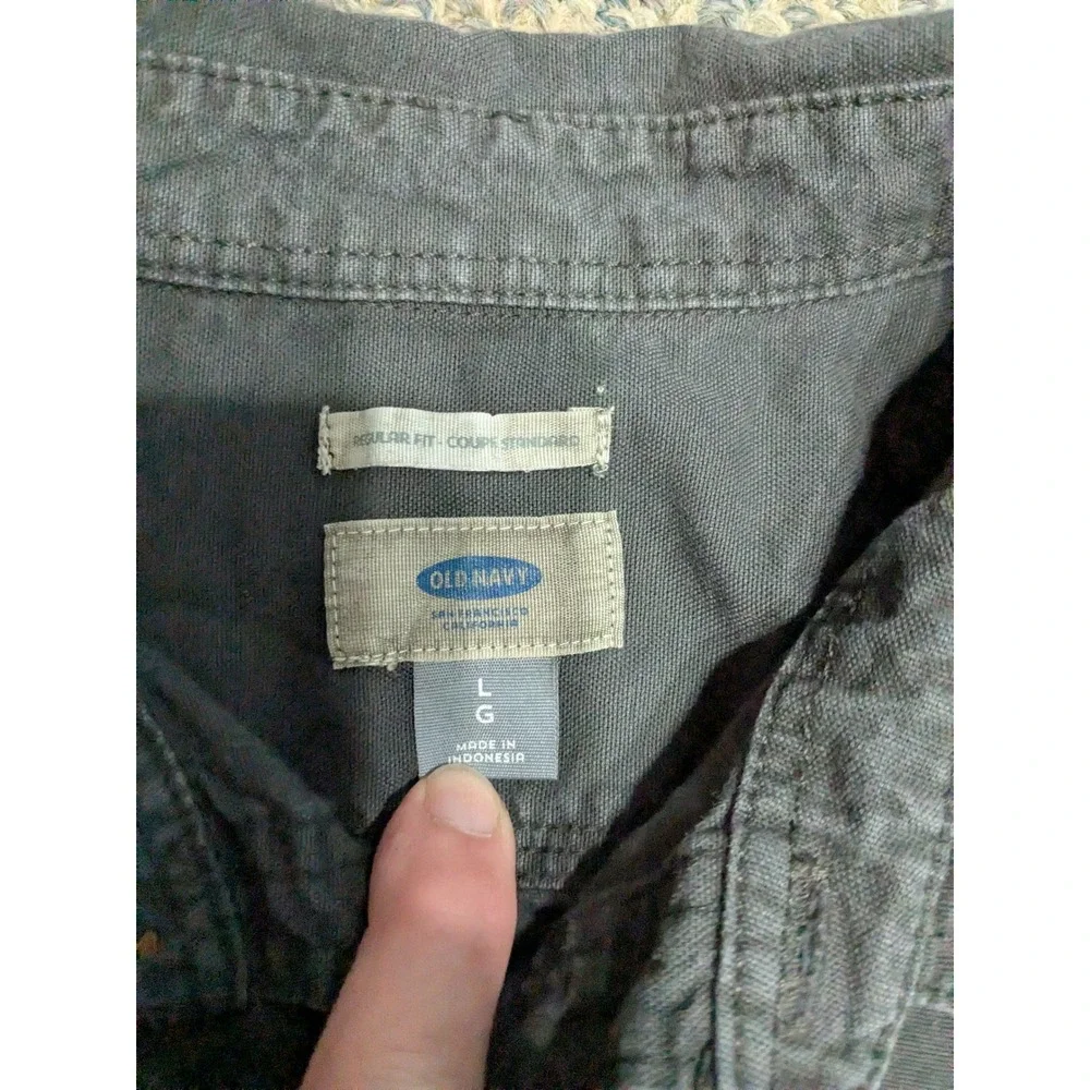 Old Navy Mens Panther Gray Canvas Long Sleeve 2-Pocket Utility Shirt Large L - Picture 2 of 6